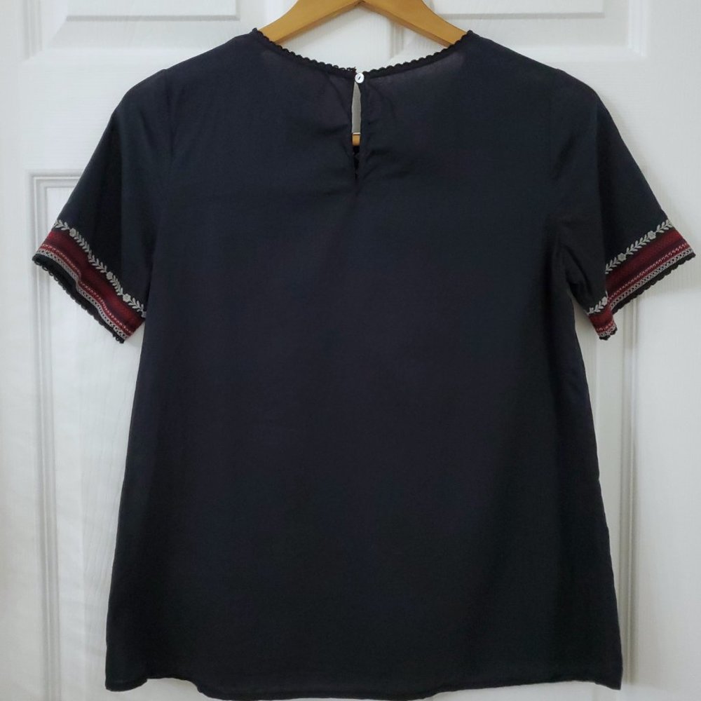 Sezane by Morgane Sezalory Embroidered Boho Navy Cotton Top - Picture 6 of 16